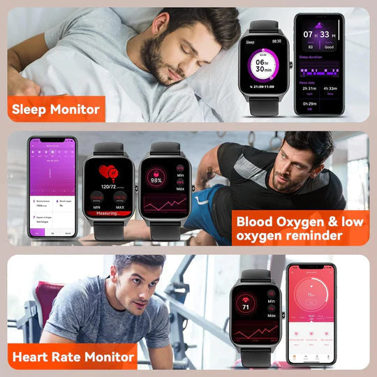 ブラックメタルバンド スマートウォッチ フィットネストラッカー - 心拍数・睡眠モニター