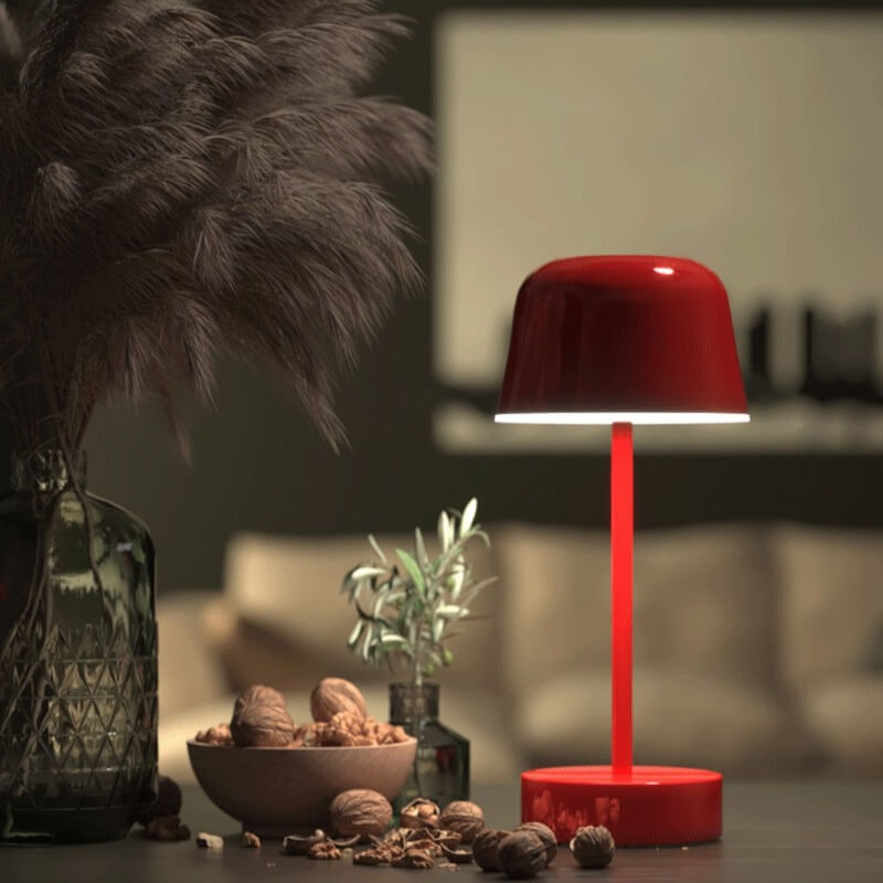 Modern LED Table Lamp — Battery Powered, Touch Control, Red