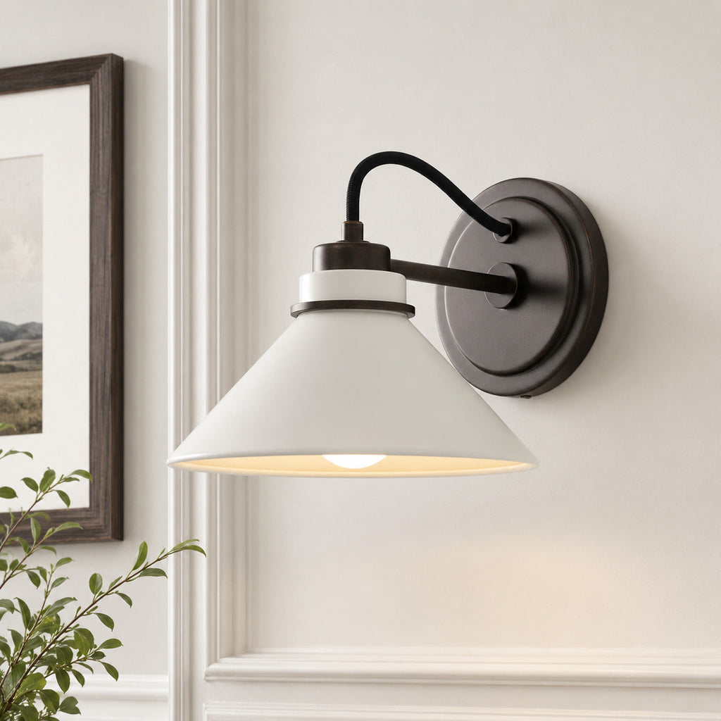 Aurenza Curved Arm Globe Wall Sconce – Modern Industrial Wall Lamp for Bathroom, Bedroom, and Hallway | Esilora