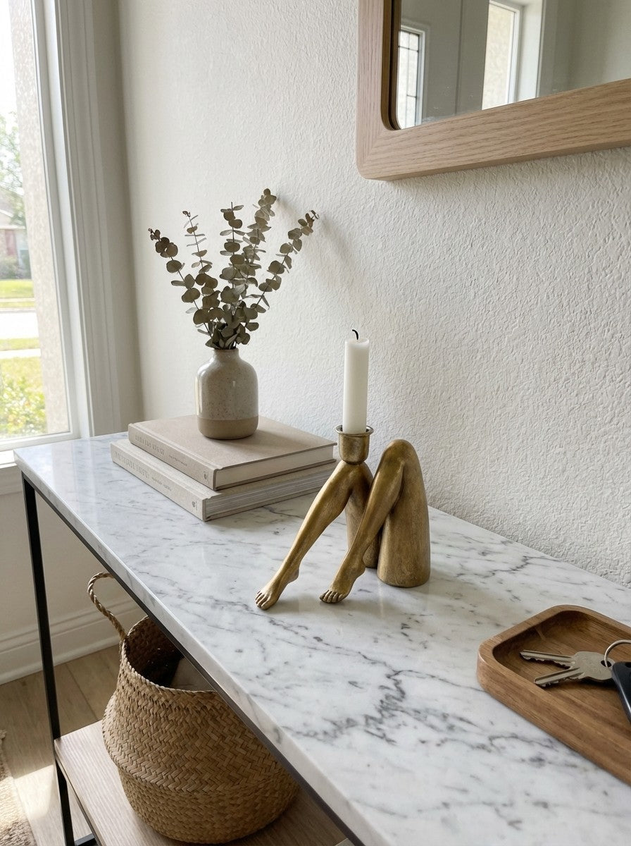 Bougeoir décoratif Kickra avec base sculpturale à pieds dorés - Décoration pour salle à manger et salon | Esilora