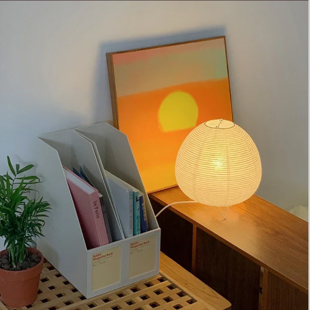 Japanese Style Table Lamp — Rice Paper Shade, Uplight Design