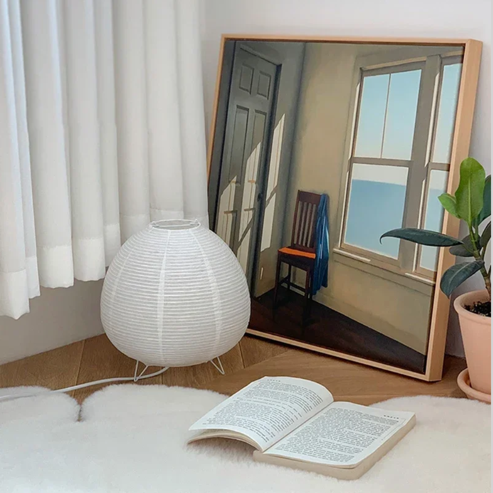 Japanese Style Table Lamp — Rice Paper Shade, Uplight Design