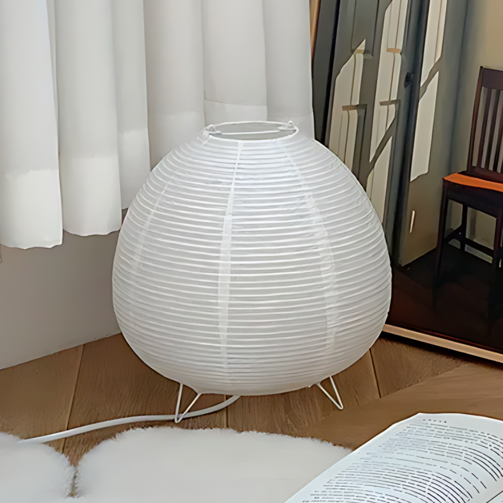 Japanese Style Table Lamp — Rice Paper Shade, Uplight Design