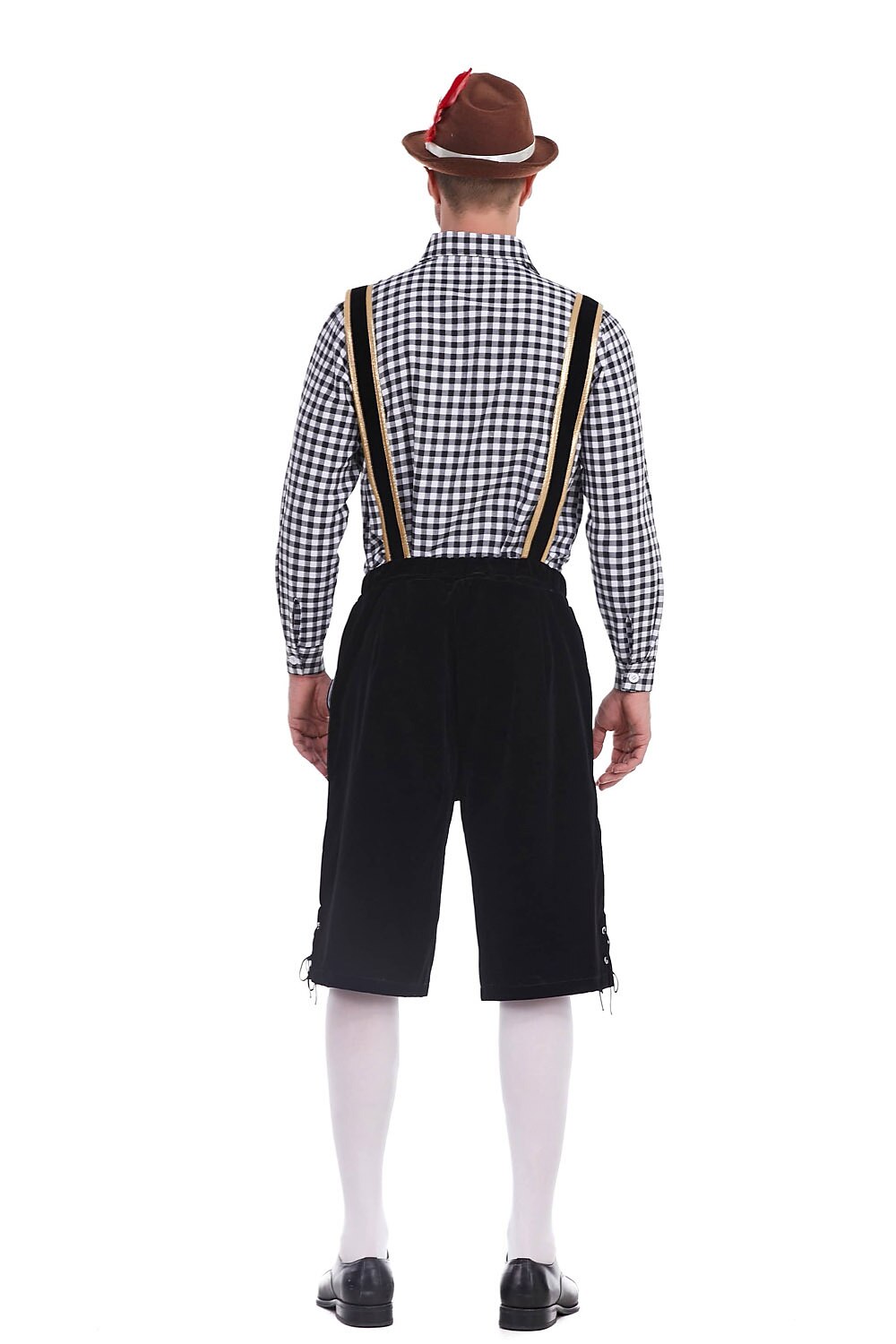 AlpenKönig kostumesæt til mænd — broderede lederhosen, ternet skjorte