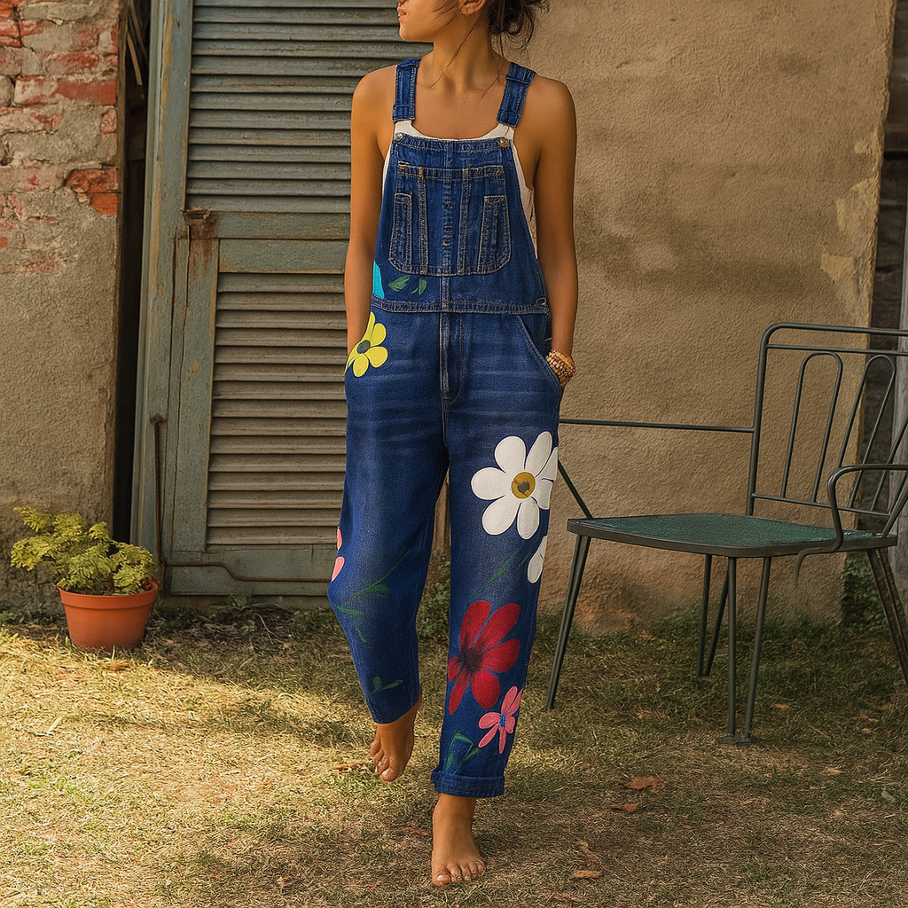 Jumpsuit Denim Floral Print Casual Fit - Image 1