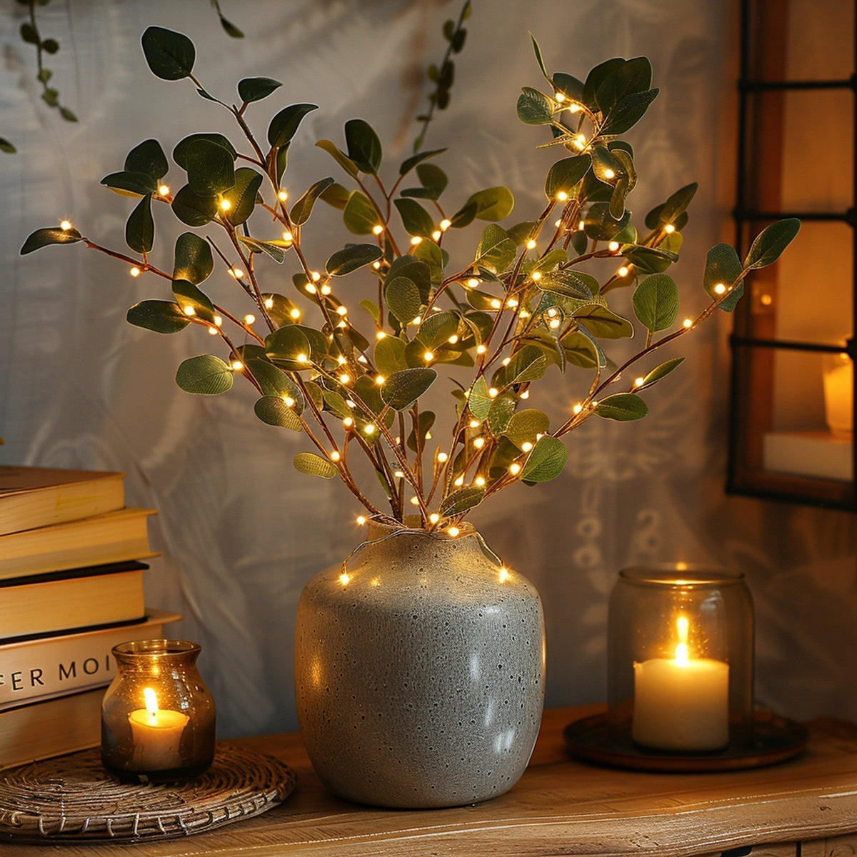 Ramuri decorative LED alb cald — tulpini compacte și subțiri