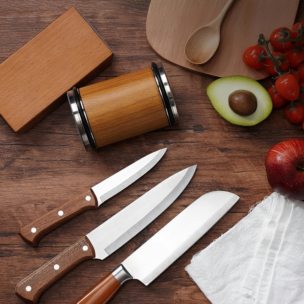 Precision Knife Sharpening Stone Set — Integrated Angle Guide