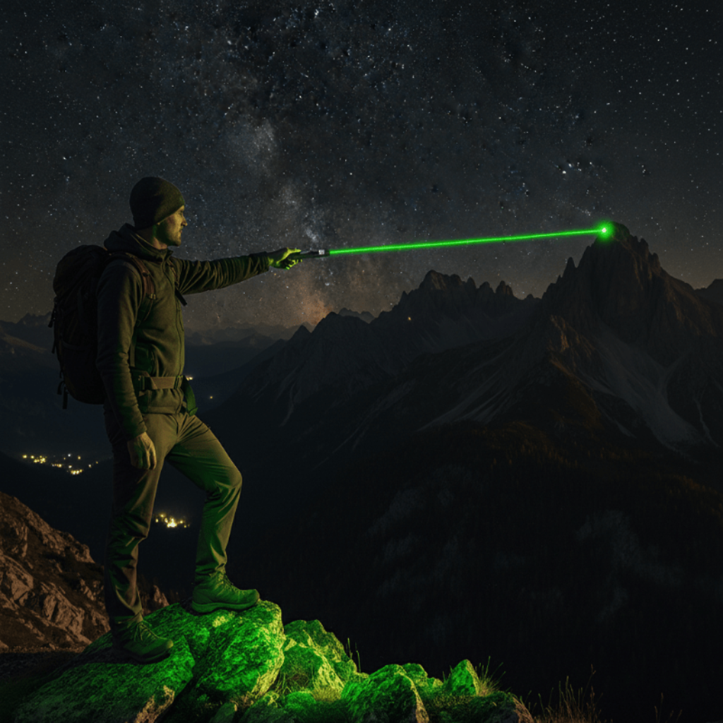 Kompaktowy regulowany wskaźnik laserowy — zmienna wiązka, zasięg 10,000 m, latarka