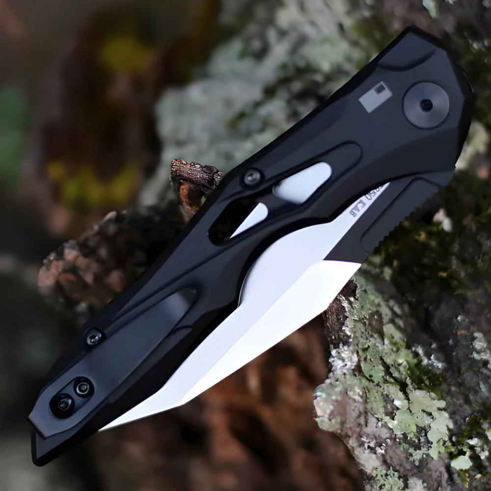 Black Aluminum Automatic Folding Knife — Wharncliffe Blade