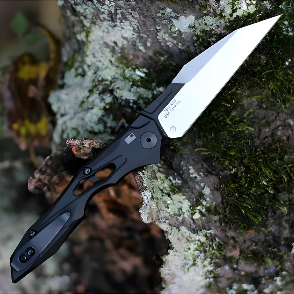 Black Aluminum Automatic Folding Knife — Wharncliffe Blade