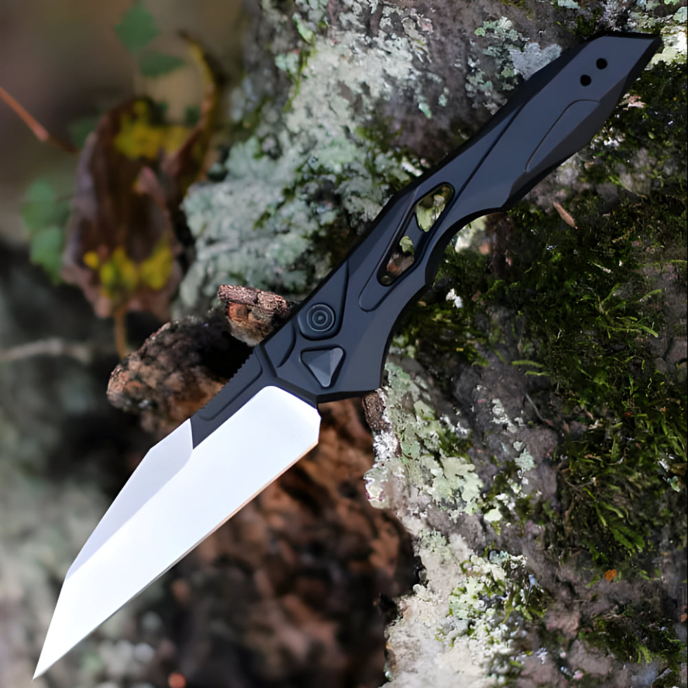 Black Aluminum Automatic Folding Knife — Wharncliffe Blade