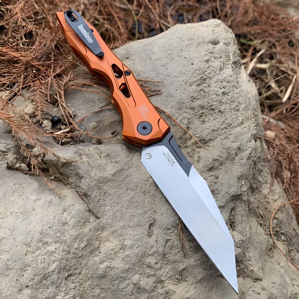 Black Aluminum Automatic Folding Knife — Wharncliffe Blade