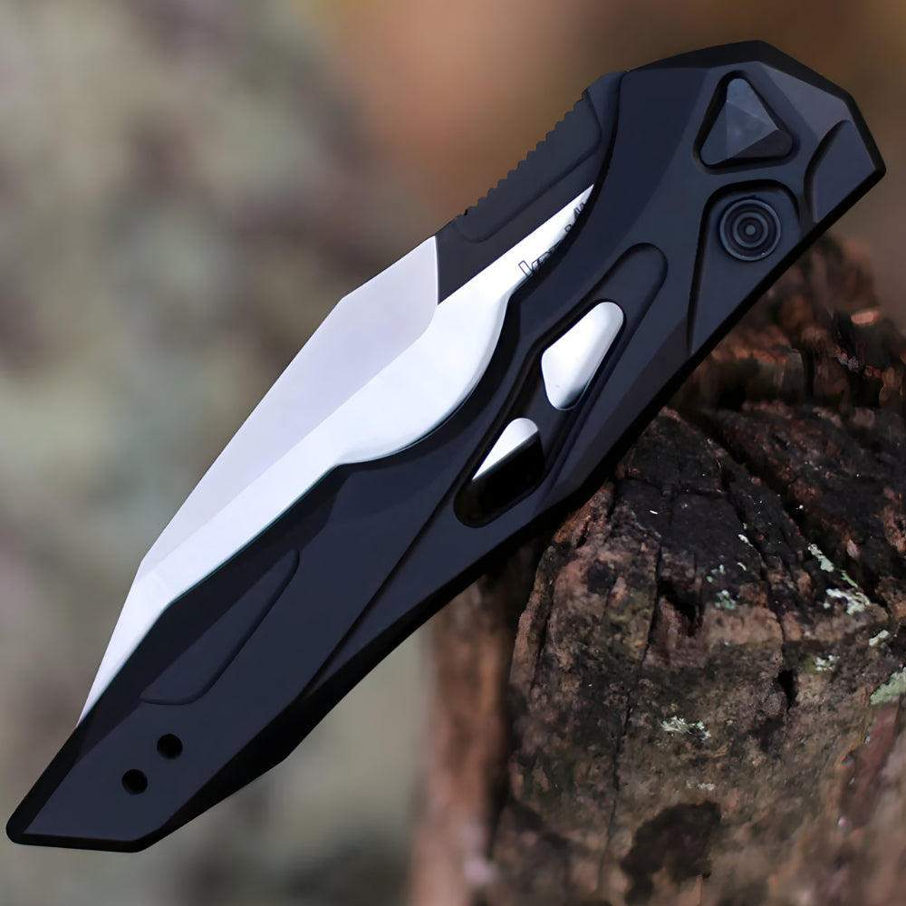 Black Aluminum Automatic Folding Knife — Wharncliffe Blade