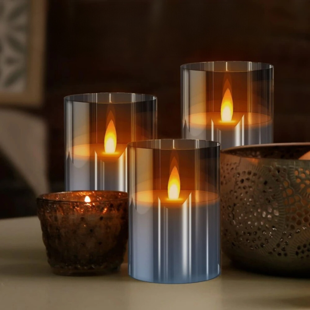 Set di lumini LED bianco caldo — Effetto fiamma tremolante, timer