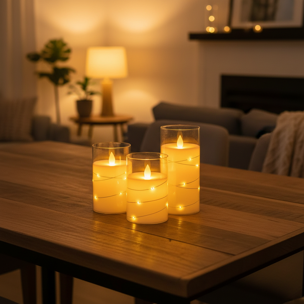 Set di lumini LED bianco caldo — Effetto fiamma tremolante, timer