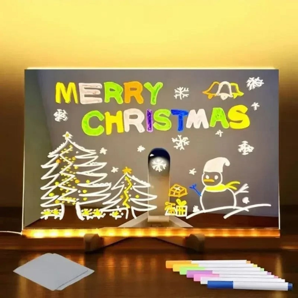 Pizarra LED de dibujo para niños, 30 x 20 cm, 7 rotuladores de colores