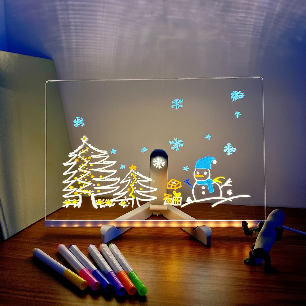 Pizarra LED de dibujo para niños, 30 x 20 cm, 7 rotuladores de colores