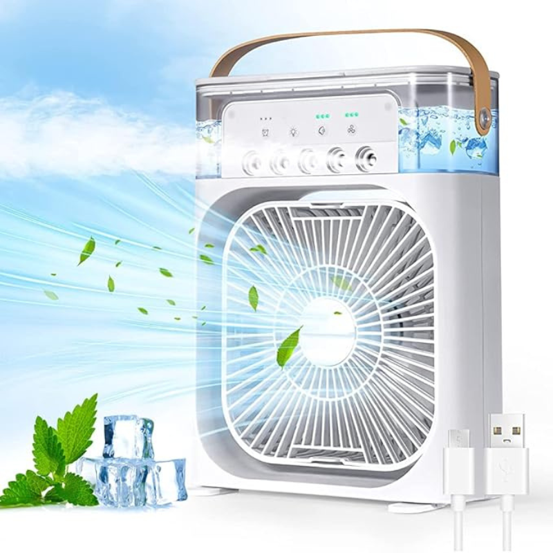 USB卓上ファン – コンパクト空気冷却器、水タンク一体型
