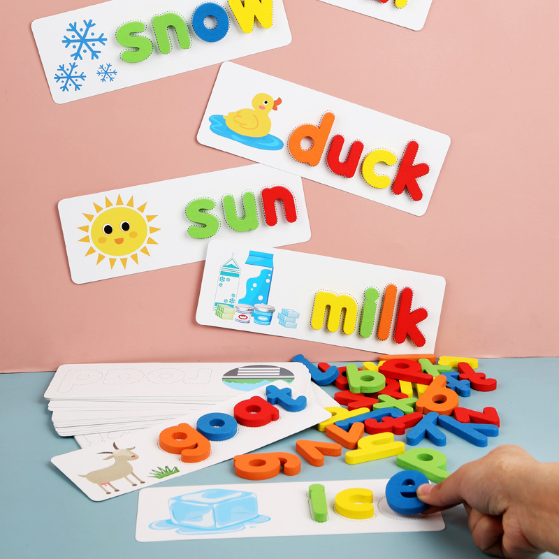 Holz-Buchstabenplättchen, illustrierte Referenzkarten