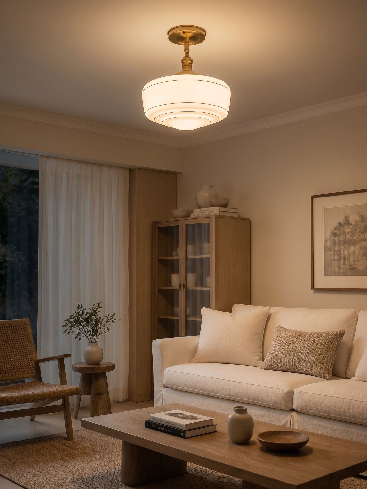 Kalvora Mid-Century Round Ceiling Light with Glass Shade - Indoor Flush Mount Light for Bedrooms and Corridors | Esilora