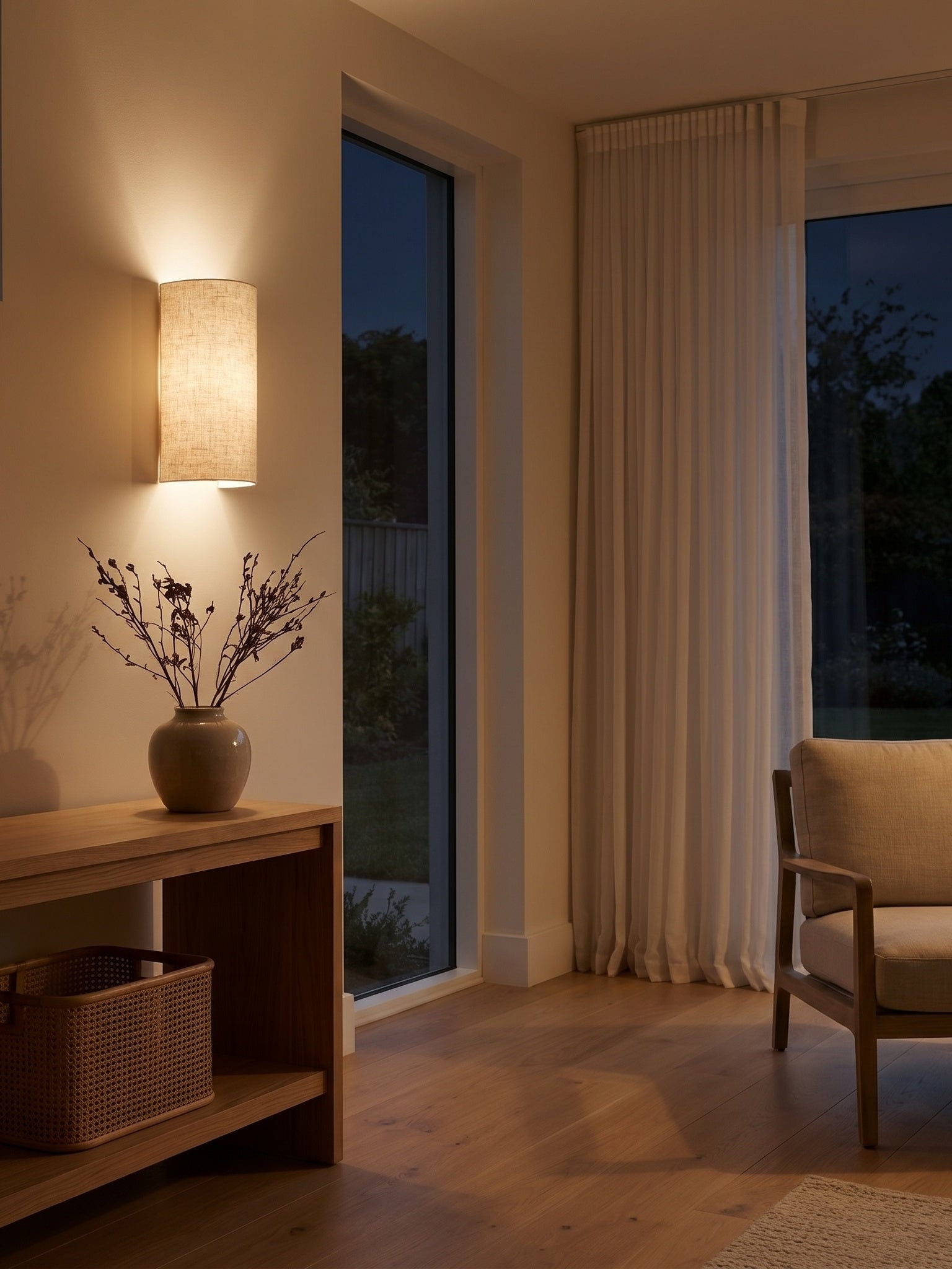 Linbron Natural Linen Sconce – Diffused Glow for Open Concept Living Spaces | Esilora