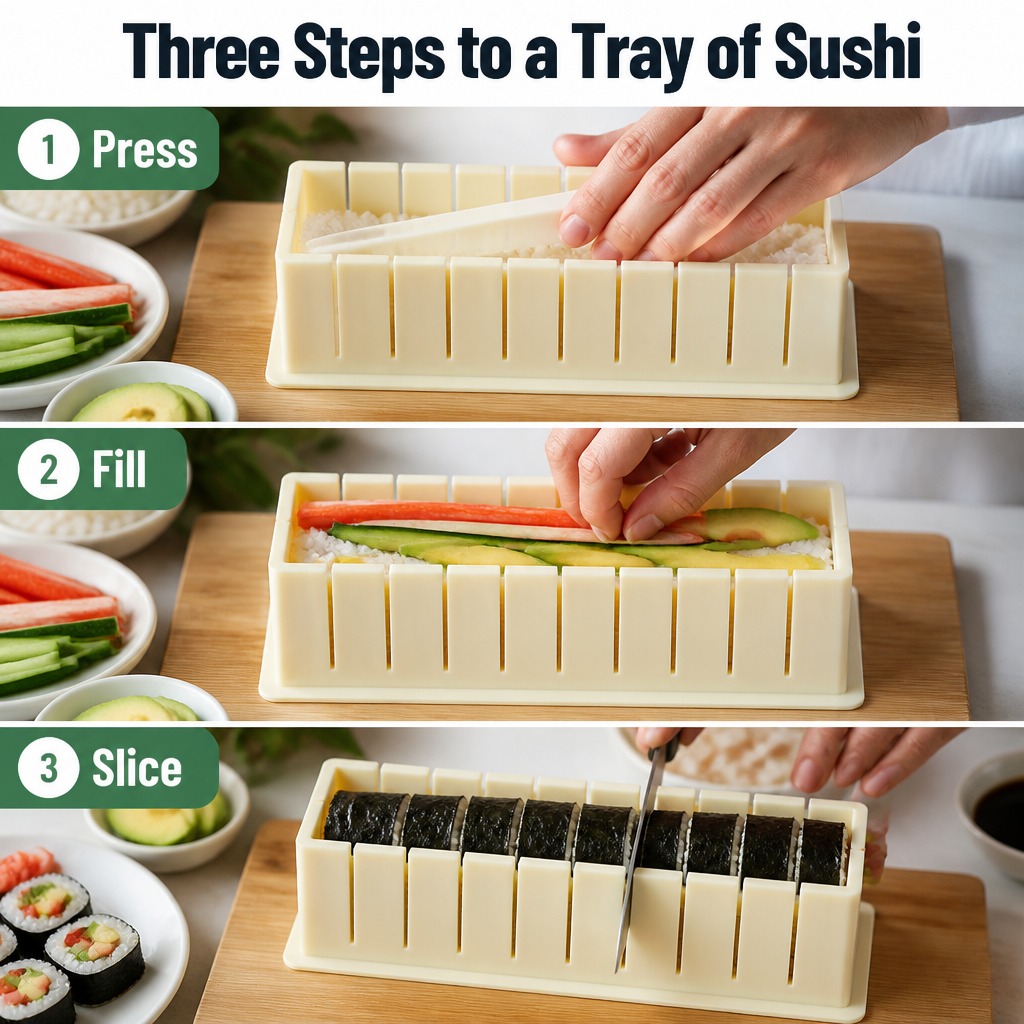 Sushi RollEase — Připravte doma během několika minut čisté a rovnoměrné sushi bez podložky - Esilora