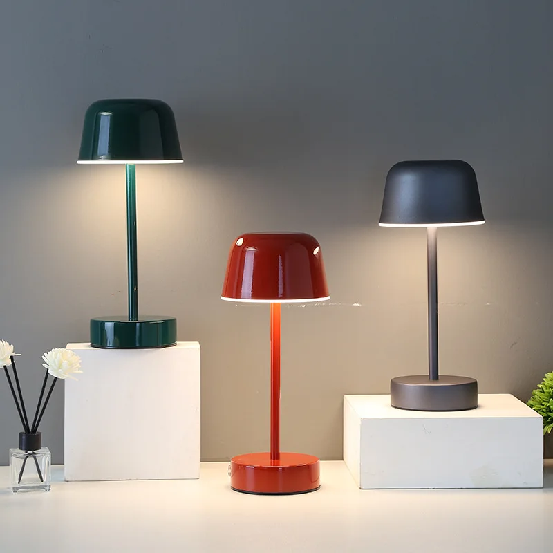 Modern LED Table Lamp — Battery Powered, Touch Control, Red