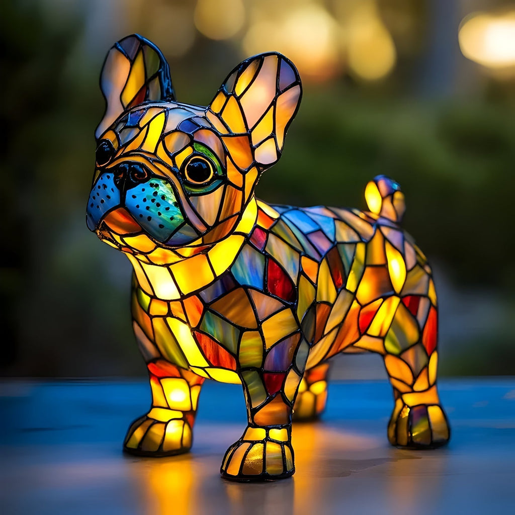 Stained Glass Dog Table Lamp — Decorative Animal Light