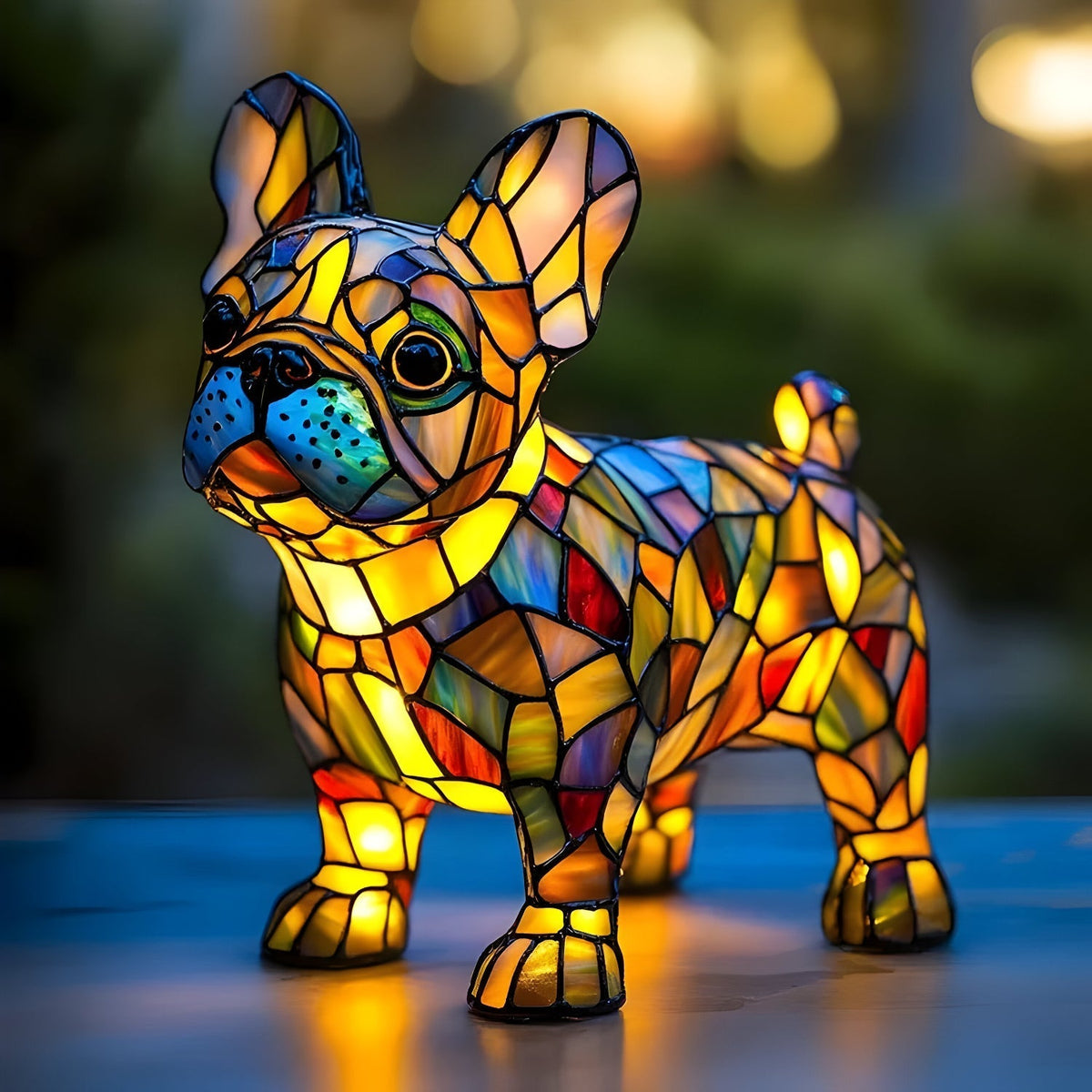Stained Glass Dog Table Lamp — Decorative Animal Light