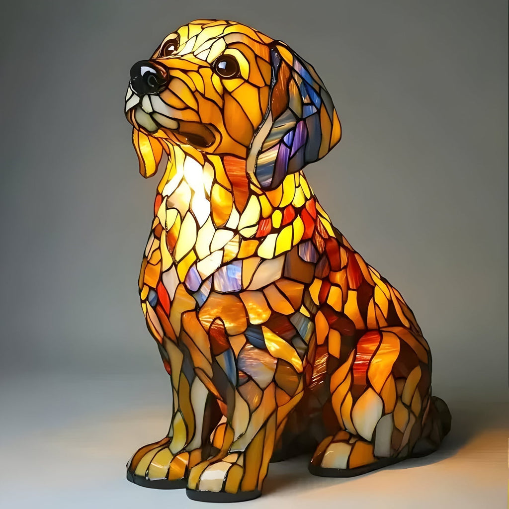 Stained Glass Dog Table Lamp — Decorative Animal Light