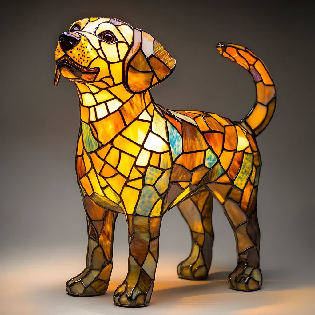 Stained Glass Dog Table Lamp — Decorative Animal Light