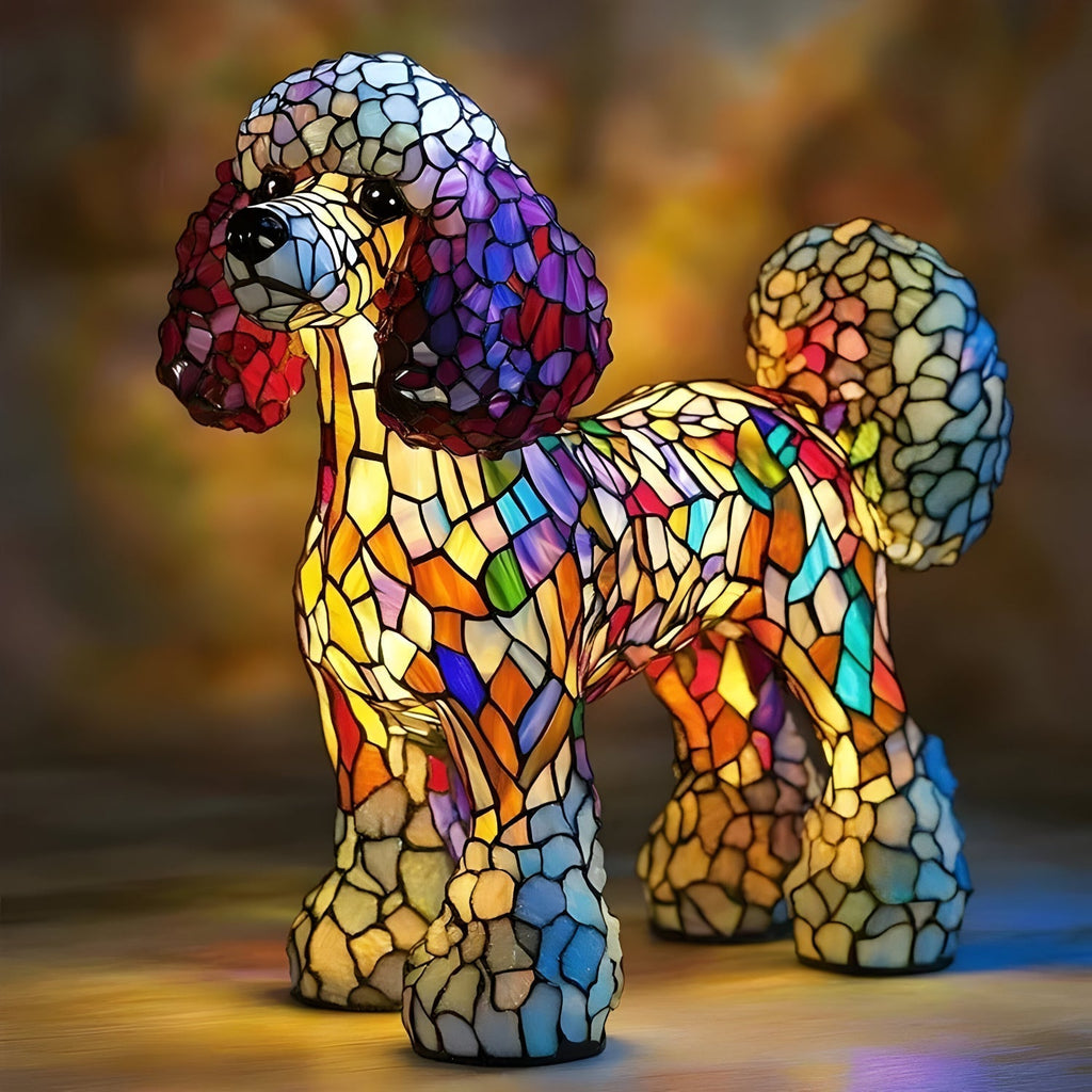 Stained Glass Dog Table Lamp — Decorative Animal Light