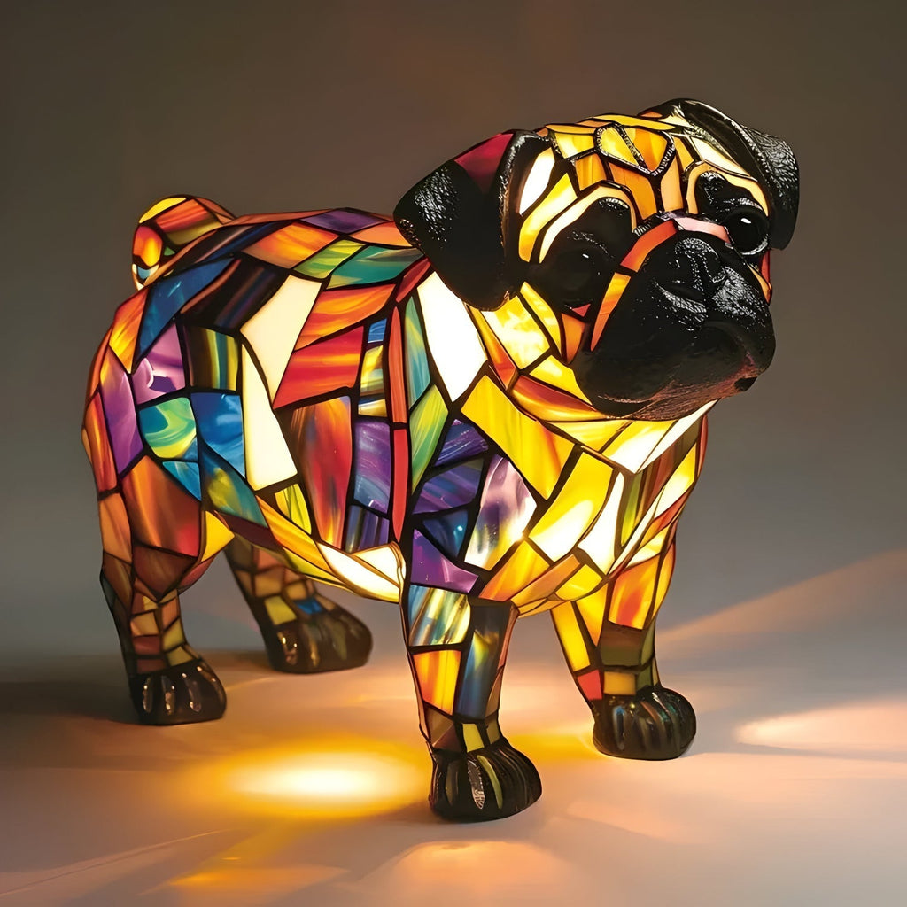 Stained Glass Dog Table Lamp — Decorative Animal Light