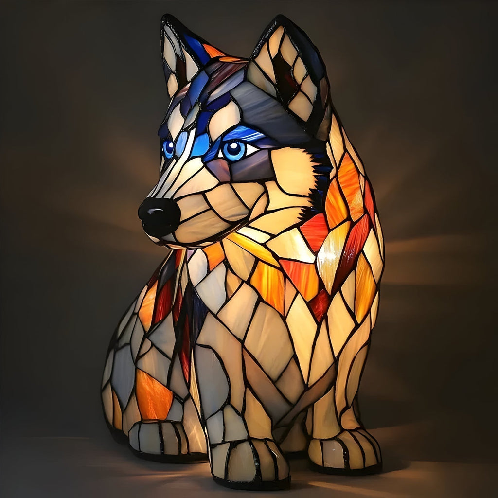 Stained Glass Dog Table Lamp — Decorative Animal Light