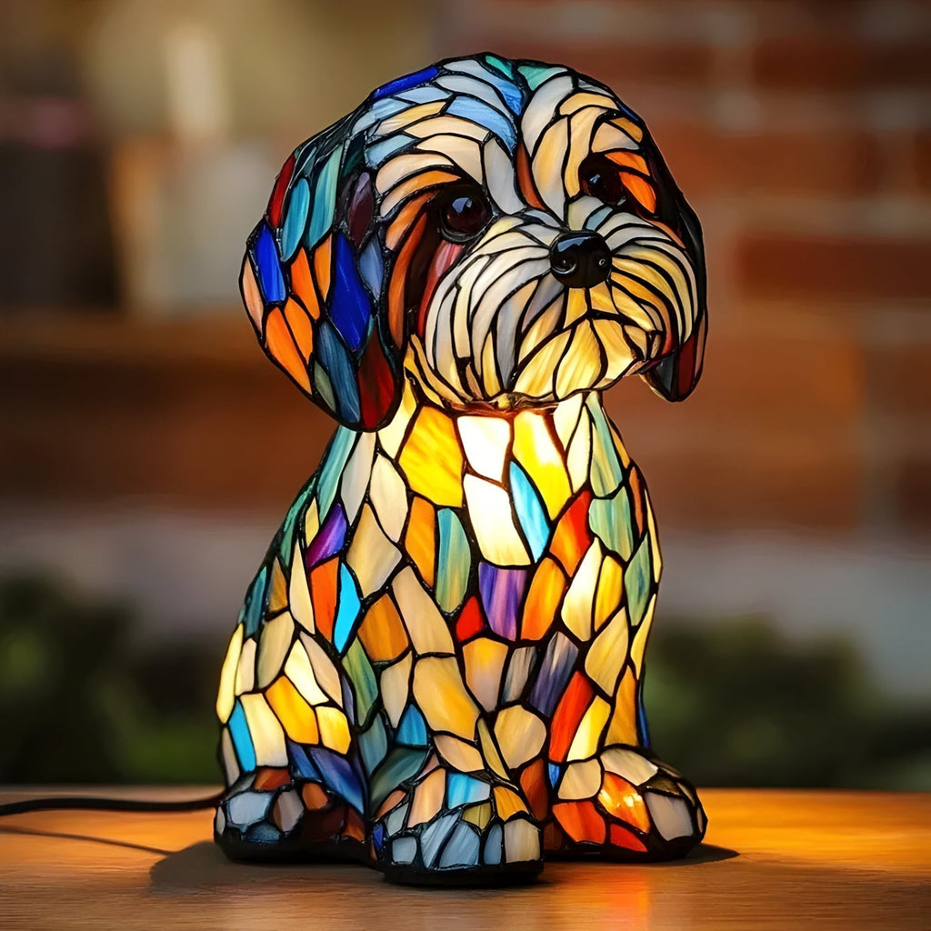 Stained Glass Dog Table Lamp — Decorative Animal Light