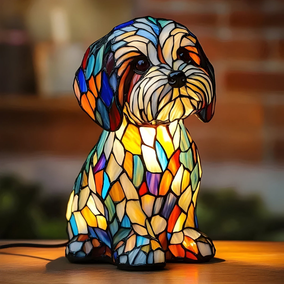 Stained Glass Dog Table Lamp — Decorative Animal Light