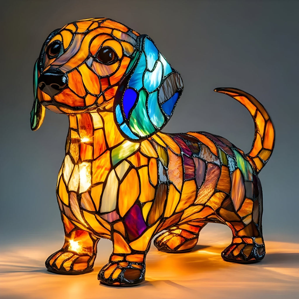 Stained Glass Dog Table Lamp — Decorative Animal Light