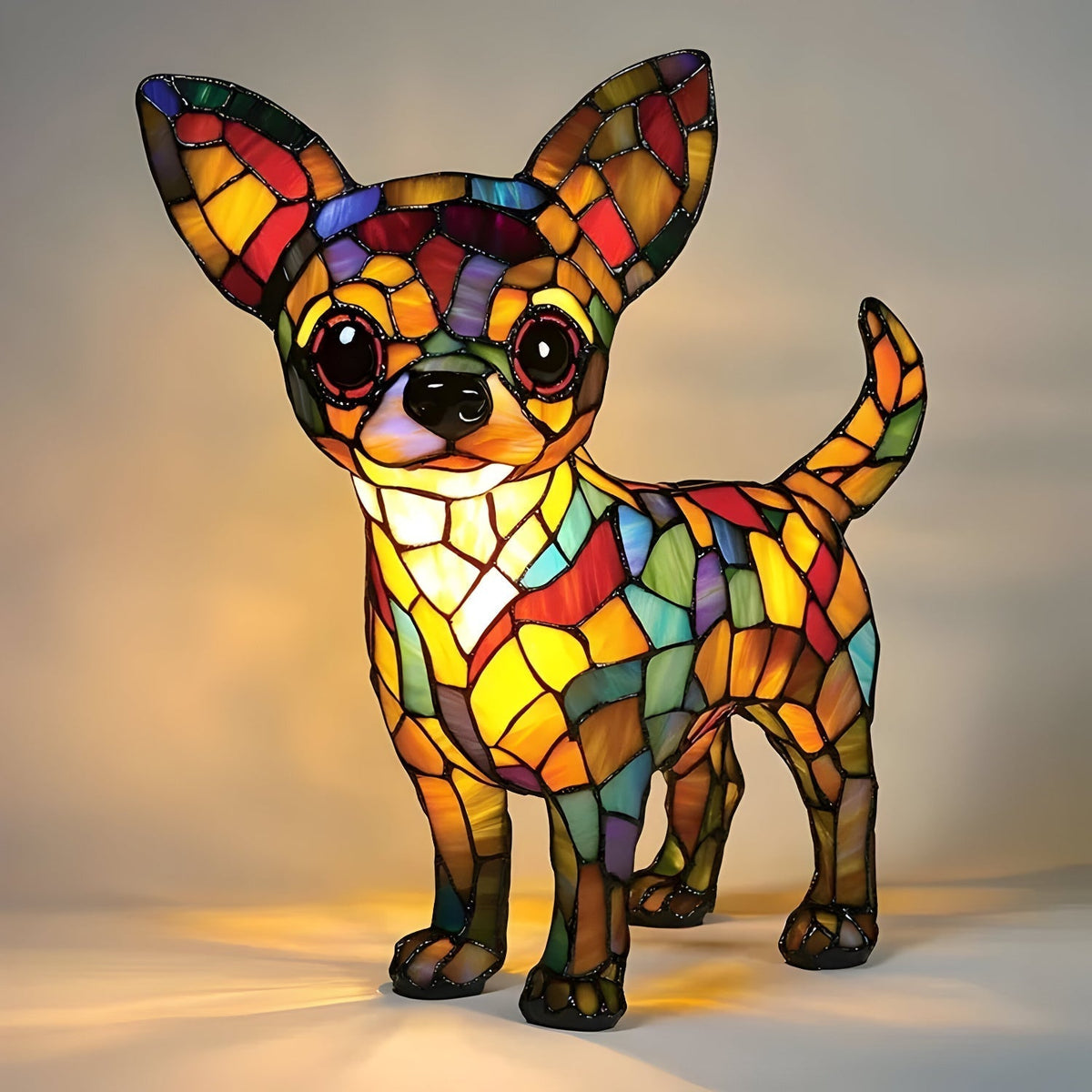 Stained Glass Dog Table Lamp — Decorative Animal Light