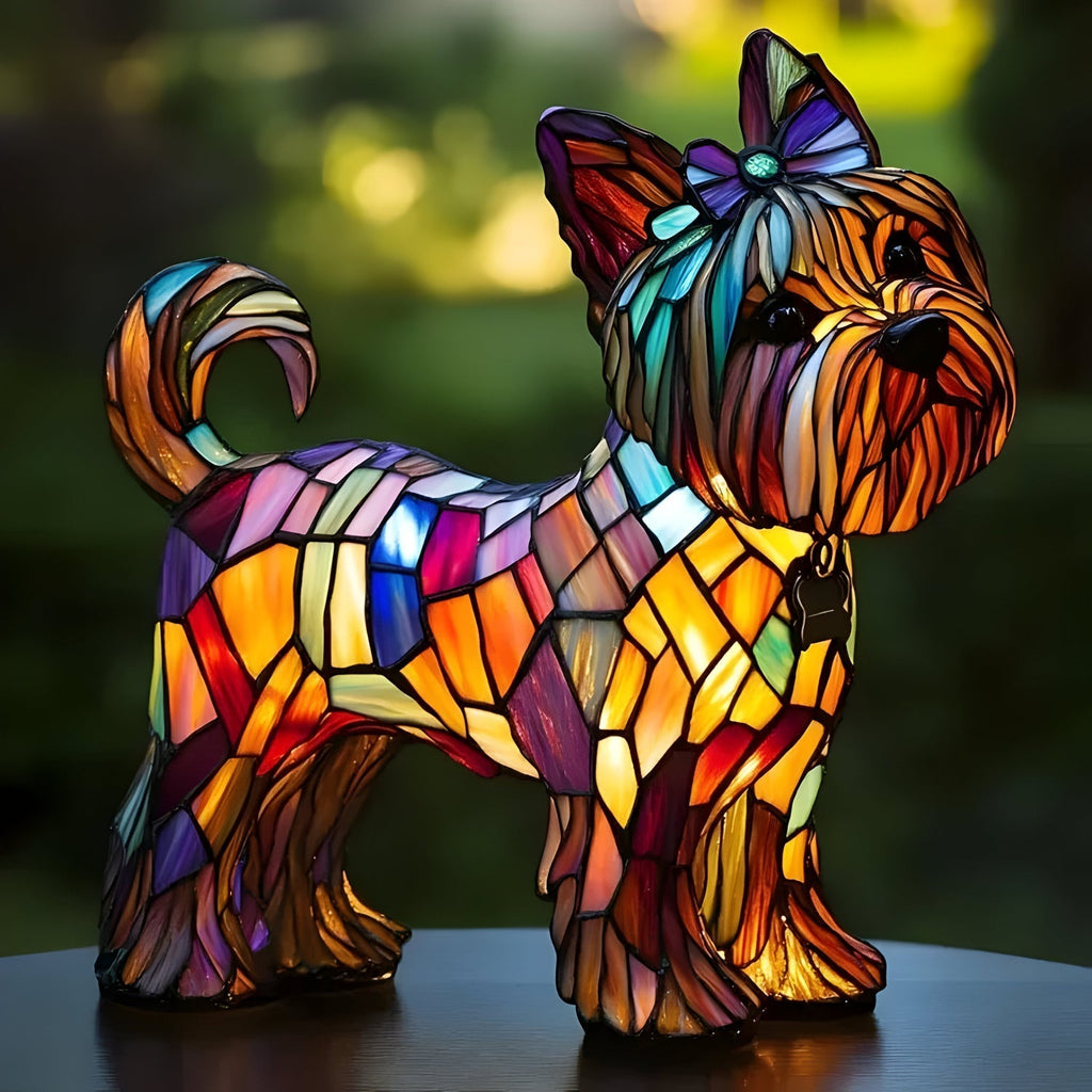 Stained Glass Dog Table Lamp — Decorative Animal Light