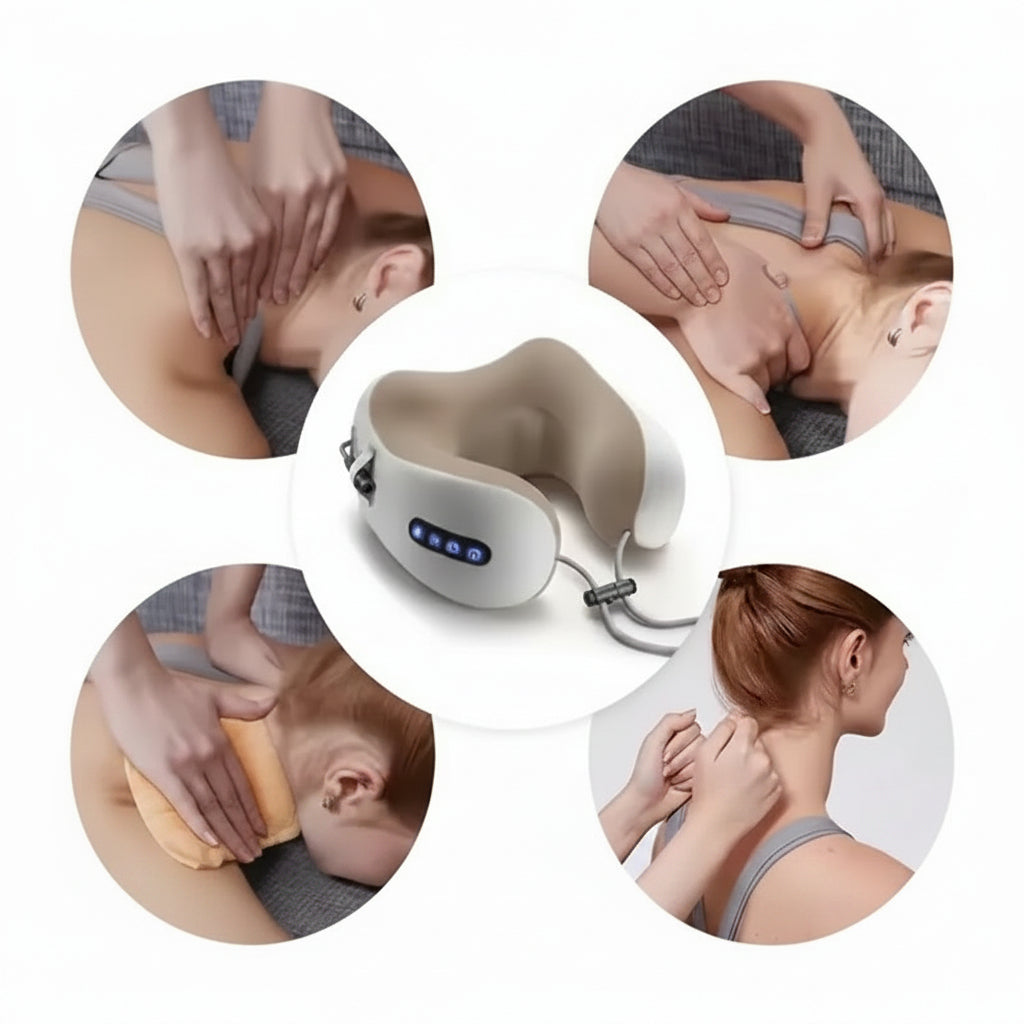 U-format nackmassageapparat med värme, vibration och USB-laddning