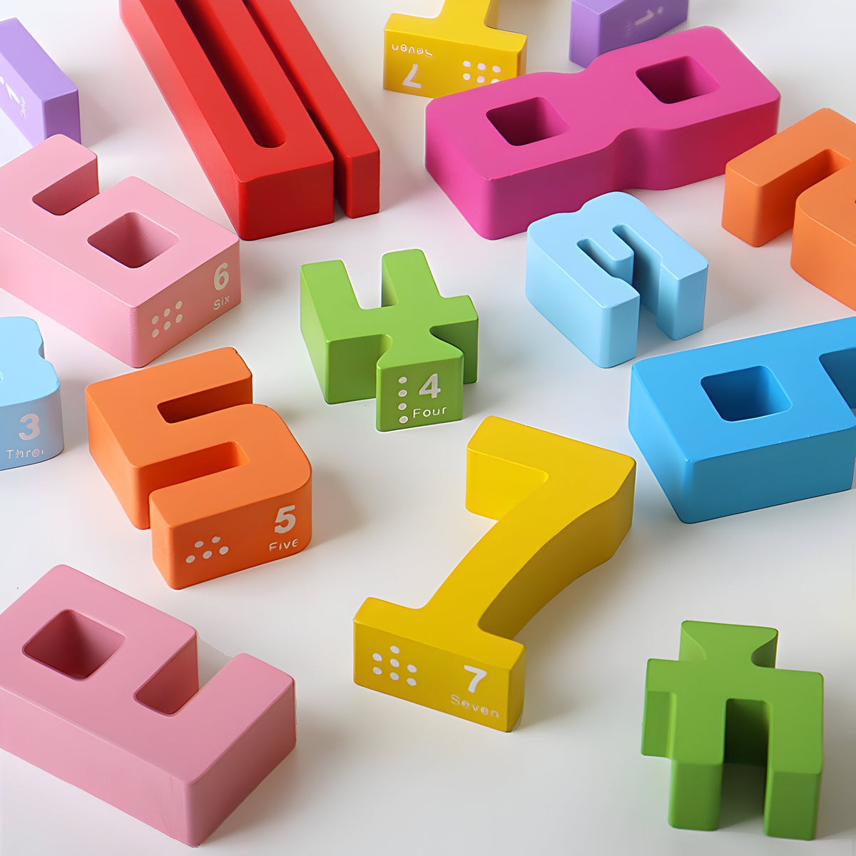 Set de cuburi numerice interconectabile din lemn