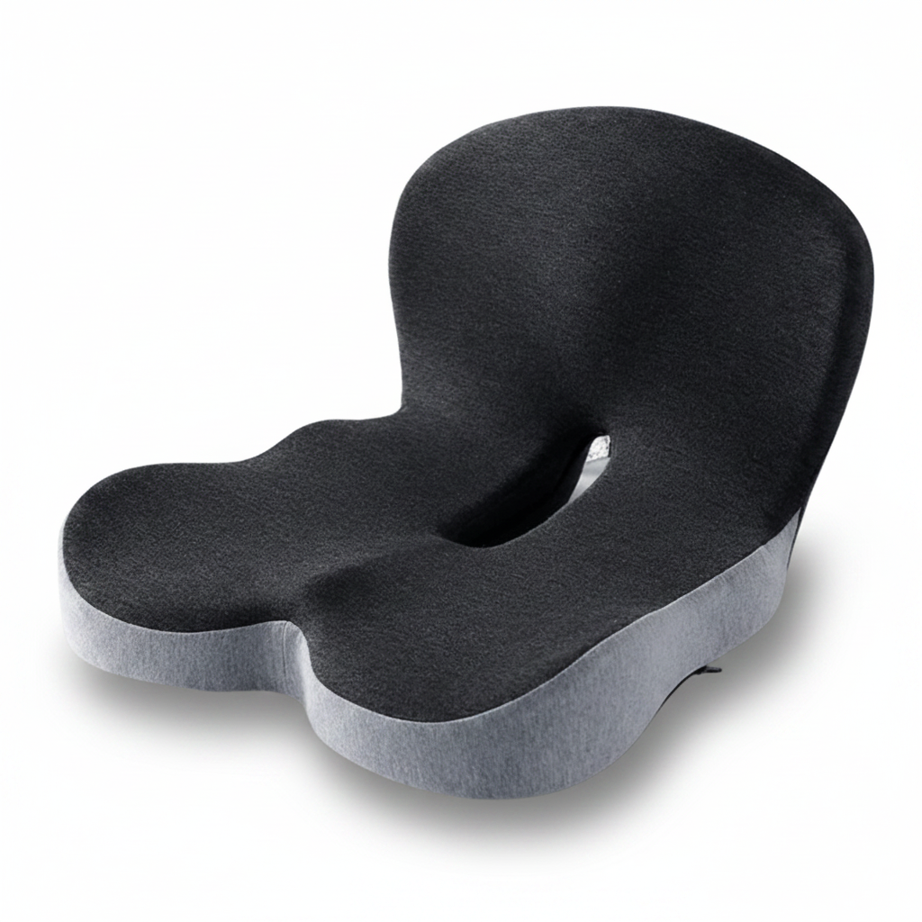 Almofada de assento ergonómica em espuma viscoelástica — apoio postural e alinhamento da coluna