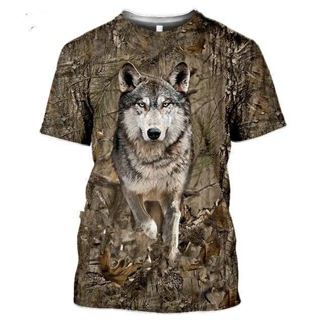 Camiseta de manga corta con estampado de fauna silvestre para hombre, diseño de camuflaje 3D - Esilora