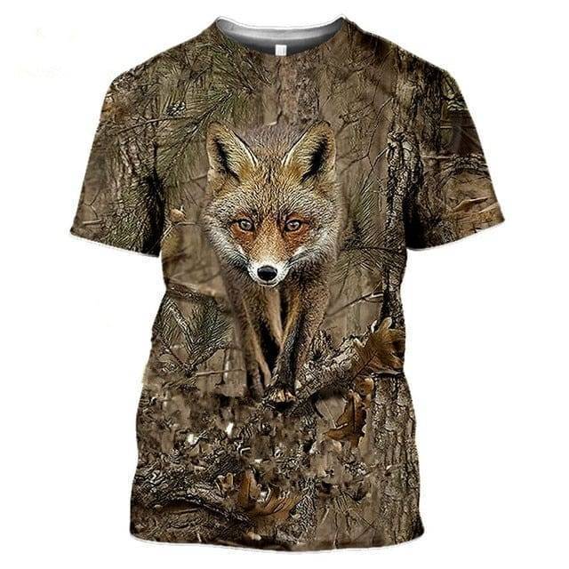 Camiseta de manga corta con estampado de fauna silvestre para hombre, diseño de camuflaje 3D - Esilora