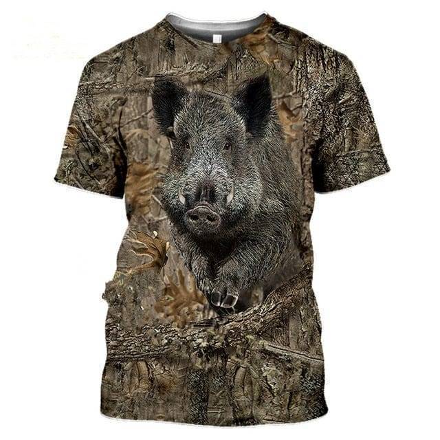 Camiseta de manga corta con estampado de fauna silvestre para hombre, diseño de camuflaje 3D - Esilora
