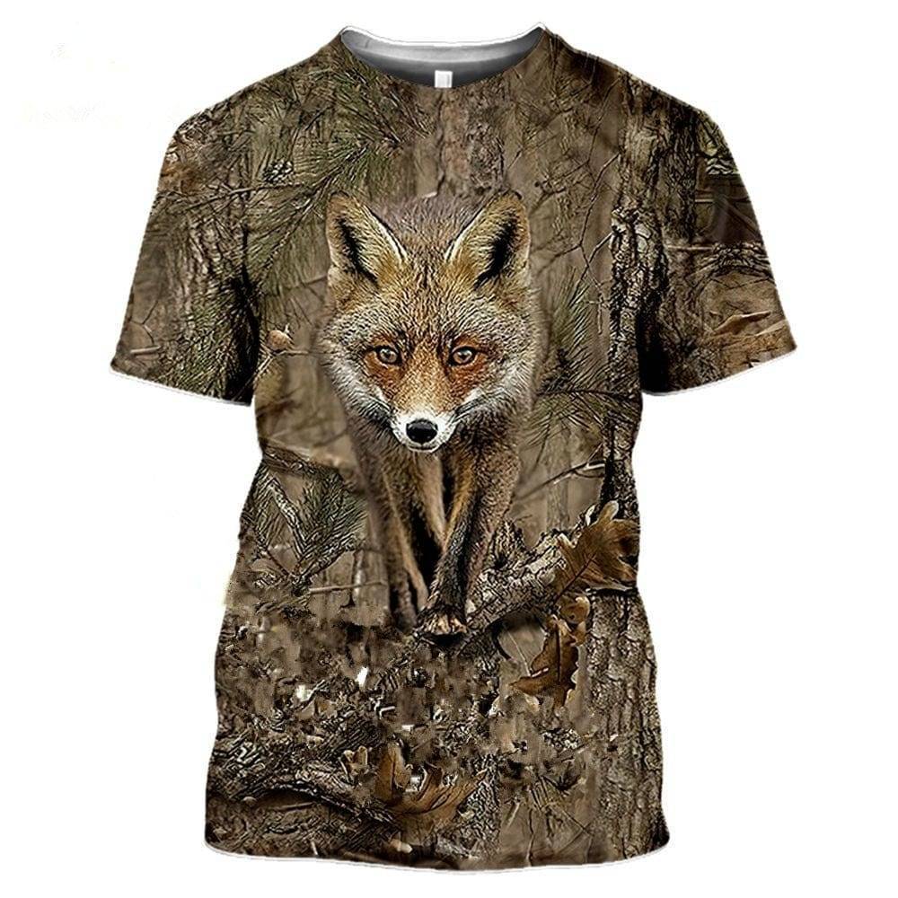 Camiseta de manga corta con estampado de fauna silvestre para hombre, diseño de camuflaje 3D - Esilora