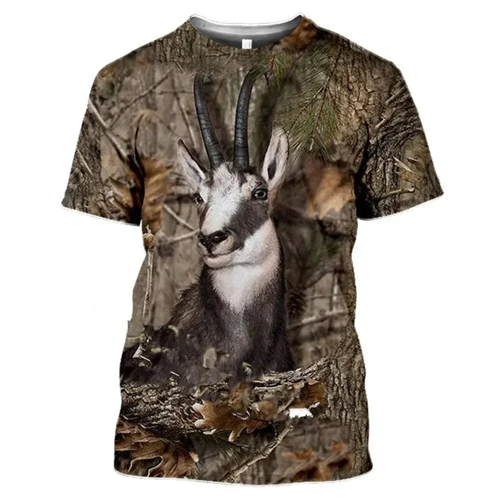 Camiseta de manga corta con estampado de fauna silvestre para hombre, diseño de camuflaje 3D - Esilora