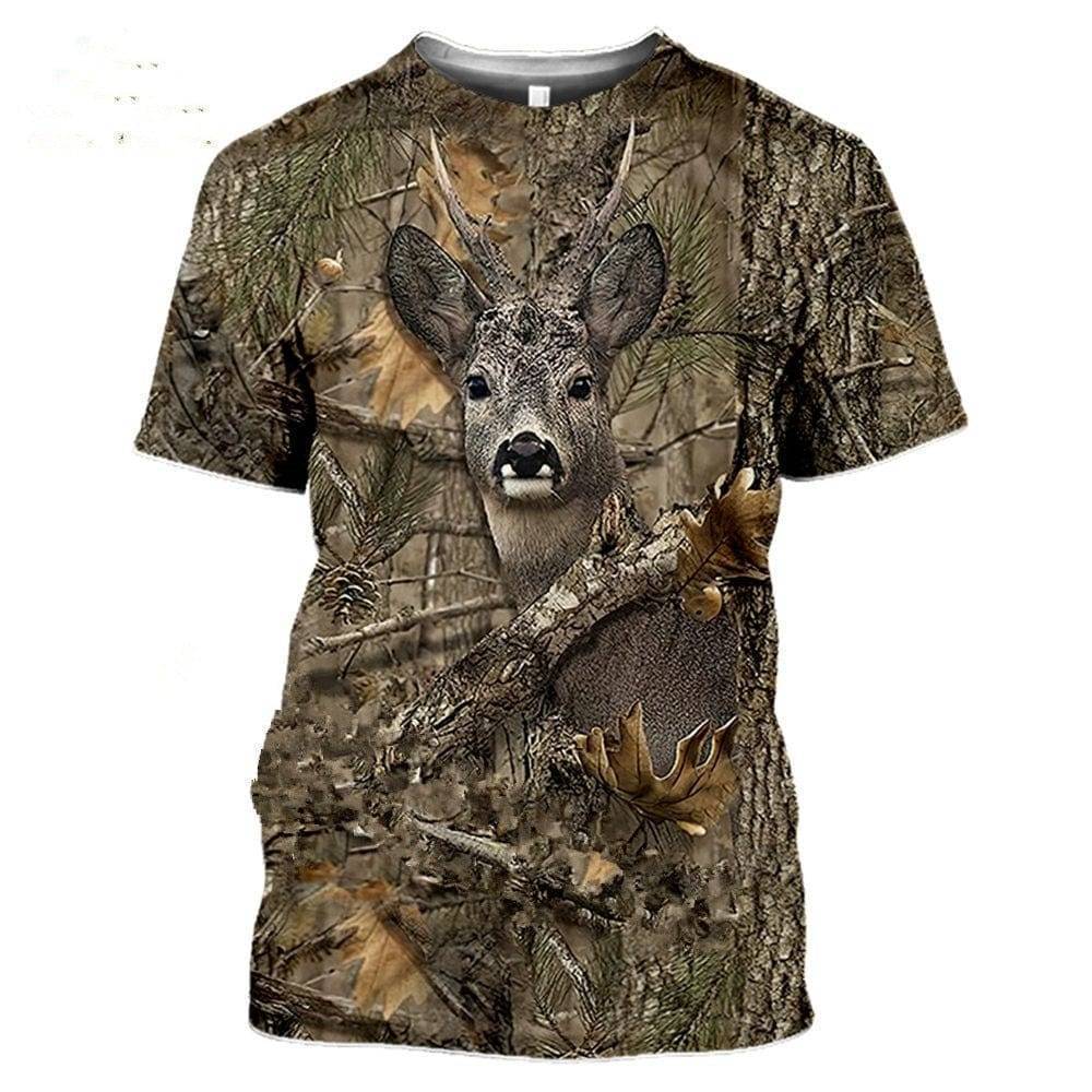 Camiseta de manga corta con estampado de fauna silvestre para hombre, diseño de camuflaje 3D - Esilora