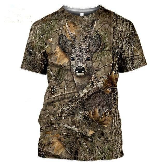 Camiseta de manga corta con estampado de fauna silvestre para hombre, diseño de camuflaje 3D - Esilora
