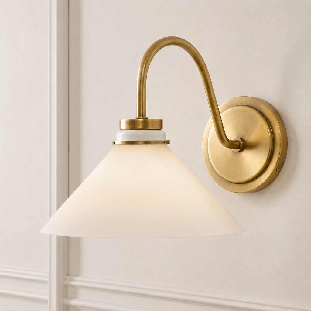 Aurenza Curved Arm Globe Wall Sconce – Modern Industrial Wall Lamp for Bathroom, Bedroom, and Hallway | Esilora